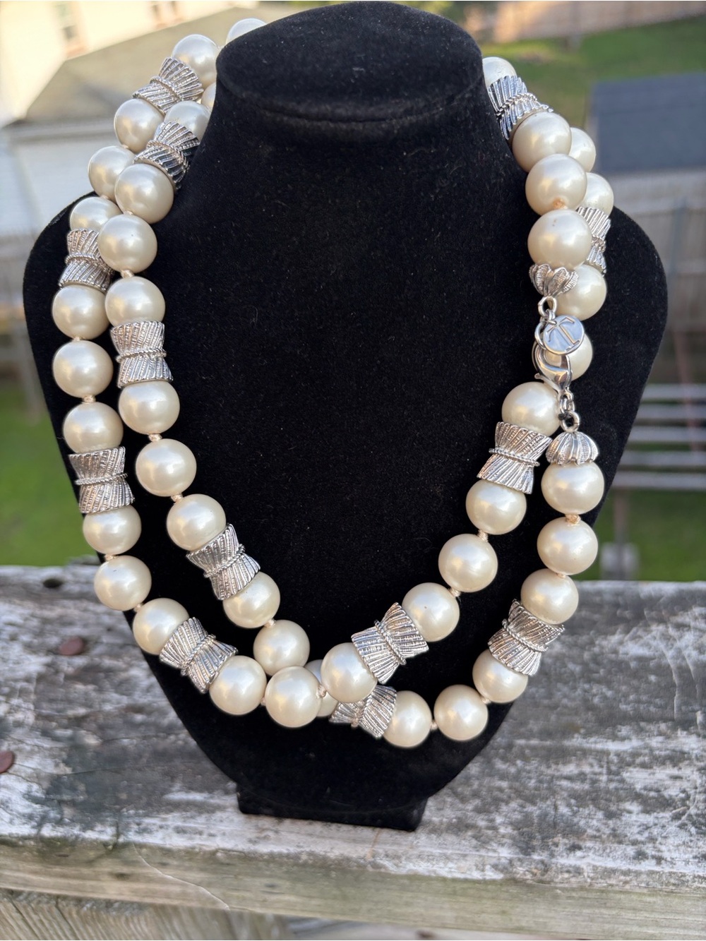 Glamorous TALBOTS Faux PEARL Chunky NECKLACE Knotted SILVER TONE